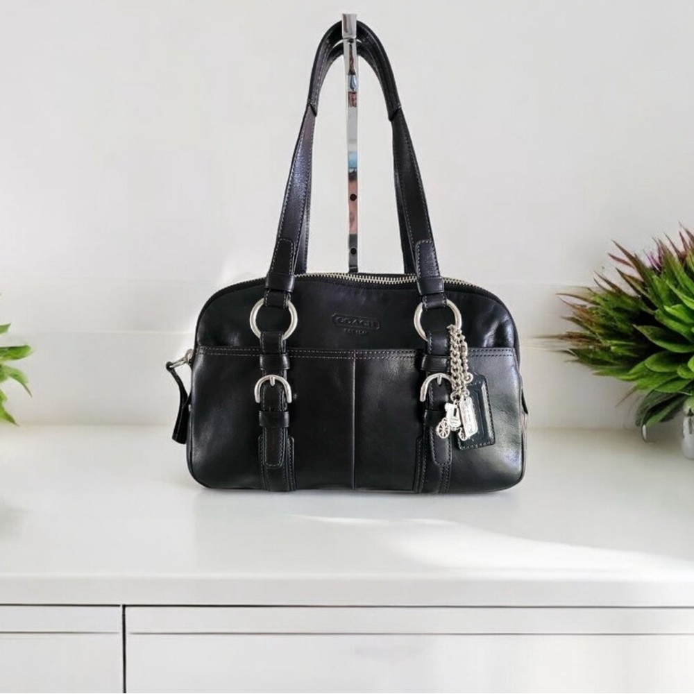 Vintage Coach Bonnie Soho Black Leather Bowler Bag - ORIGINAL CHARMS INCLUDED